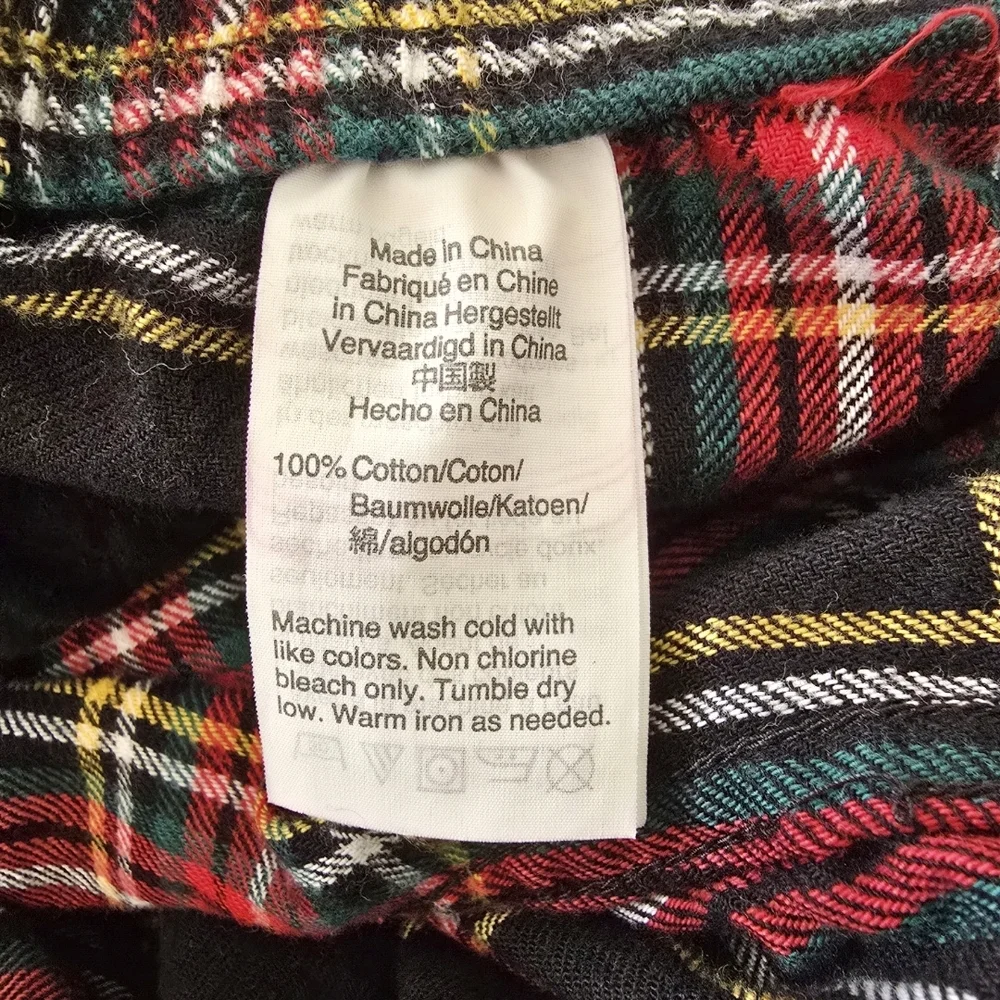 J. Crew Men's Plaid Pajama Pants - Black, Red, Yellow Medium